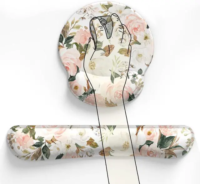 Alt view image 5 of 6 - Pink Flower Desktop Mat Aesthetic Wrist Support Keyboard Mouse Wrist Rest Set Computer Office Comfortable Wrist Rest for Mouse Easy Typing & Pain Relief Ergonomic Computer Mouse Pad with Pu Base.
