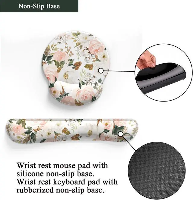 Alt view image 6 of 6 - Pink Flower Desktop Mat Aesthetic Wrist Support Keyboard Mouse Wrist Rest Set Computer Office Comfortable Wrist Rest for Mouse Easy Typing & Pain Relief Ergonomic Computer Mouse Pad with Pu Base.
