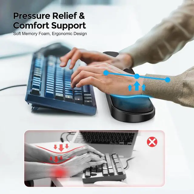 Alt view image 3 of 7 - Keyboard Wrist Rest  Adjustable Angle & 25-Inch Length Foldable Ergonomic Memory Foam Support for Computer Laptop & Gaming  Non-Slip Relieves Forearm & Elbow Pain for Typing & Mouse Use