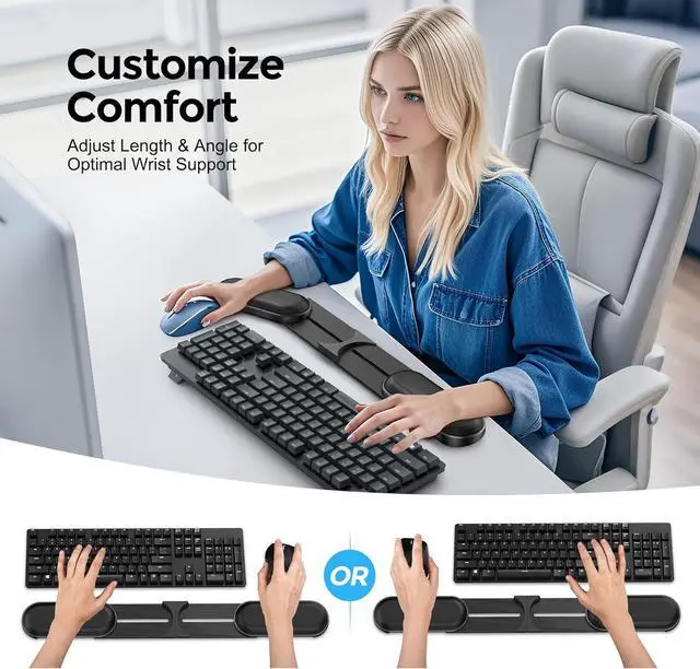 Alt view image 4 of 7 - Keyboard Wrist Rest  Adjustable Angle & 25-Inch Length Foldable Ergonomic Memory Foam Support for Computer Laptop & Gaming  Non-Slip Relieves Forearm & Elbow Pain for Typing & Mouse Use