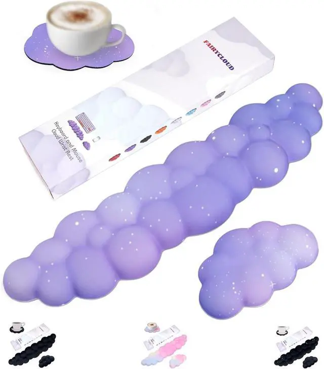 Main image of Cloud Wrist Rest Set for Keyboard and Mouse Includes Cute Coaster with Computers and LaptopsPurple Star Set