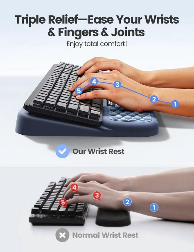 Alt view image 4 of 7 - Wrist Rest with Keyboard Stand Computer Wrist Support Pad Ergonomic Keyboard Riser Holder Lift Tray with Wrist Pad Soft Memory Foam Desk Cushion Palm Hand Typing for Office Home Gift-Blue