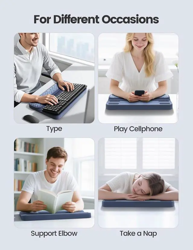 Alt view image 5 of 7 - Wrist Rest with Keyboard Stand Computer Wrist Support Pad Ergonomic Keyboard Riser Holder Lift Tray with Wrist Pad Soft Memory Foam Desk Cushion Palm Hand Typing for Office Home Gift-Blue