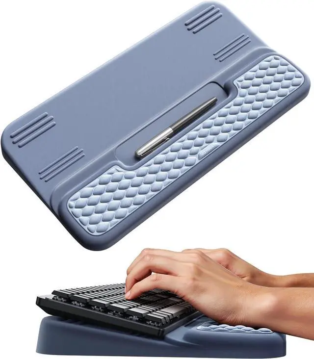 Main image of Wrist Rest with Keyboard Stand Computer Wrist Support Pad Ergonomic Keyboard Riser Holder Lift Tray with Wrist Pad Soft Memory Foam Desk Cushion Palm Hand Typing for Office Home Gift-Blue