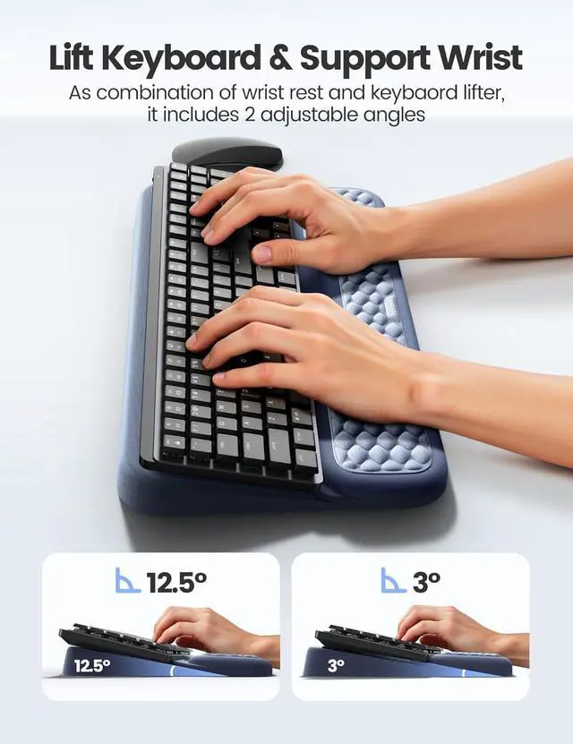 Alt view image 6 of 7 - Wrist Rest with Keyboard Stand Computer Wrist Support Pad Ergonomic Keyboard Riser Holder Lift Tray with Wrist Pad Soft Memory Foam Desk Cushion Palm Hand Typing for Office Home Gift-Blue