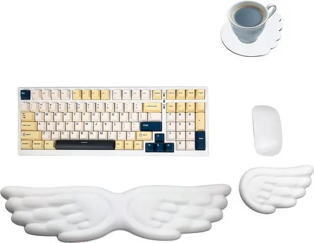 Alt view image 3 of 7 - Angel Wing Wrist Rest Cute Wrist Rest for Keyboard and Mouse Hand Rests Set Include Ergonomic Keyboard & Mouse Hand Rest and Coaster Filled Resilient Memory Foam for Work Study Gaming (White)