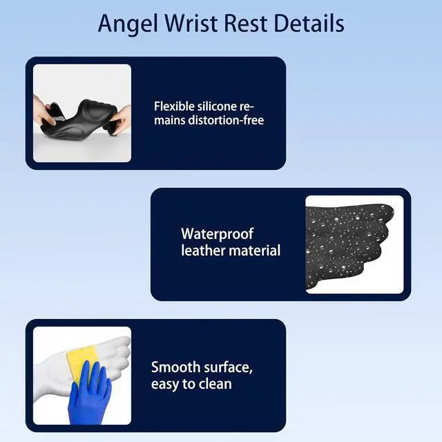 Alt view image 5 of 7 - Angel Wing Wrist Rest Cute Wrist Rest for Keyboard and Mouse Hand Rests Set Include Ergonomic Keyboard & Mouse Hand Rest and Coaster Filled Resilient Memory Foam for Work Study Gaming (White)
