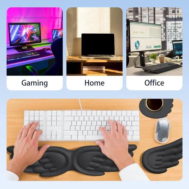 Alt view image 6 of 7 - Angel Wing Wrist Rest Cute Wrist Rest for Keyboard and Mouse Hand Rests Set Include Ergonomic Keyboard & Mouse Hand Rest and Coaster Filled Resilient Memory Foam for Work Study Gaming (White)