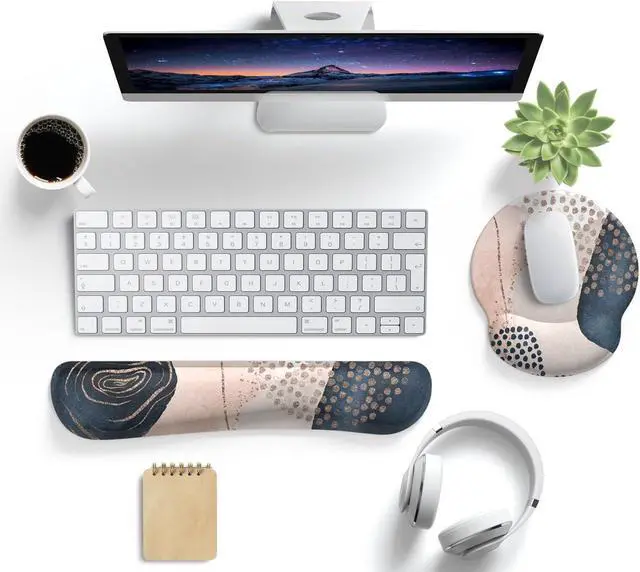 Alt view image 2 of 6 - Ergonomic Boho Mouse Pad with Wrist Support Gel and Keyboard Wrist Rest Non-Slip Pu Base Gaming Kawaii Cute Mouse Pad for Boho Office Decor Easy Typing & Pain Relief