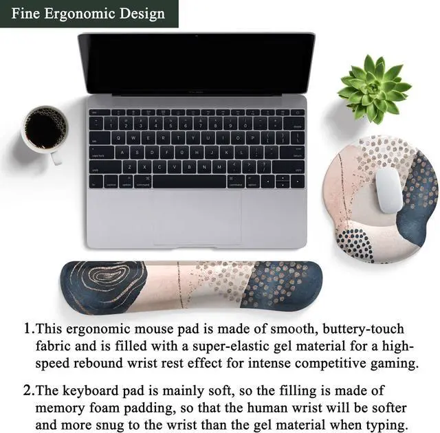 Alt view image 3 of 6 - Ergonomic Boho Mouse Pad with Wrist Support Gel and Keyboard Wrist Rest Non-Slip Pu Base Gaming Kawaii Cute Mouse Pad for Boho Office Decor Easy Typing & Pain Relief