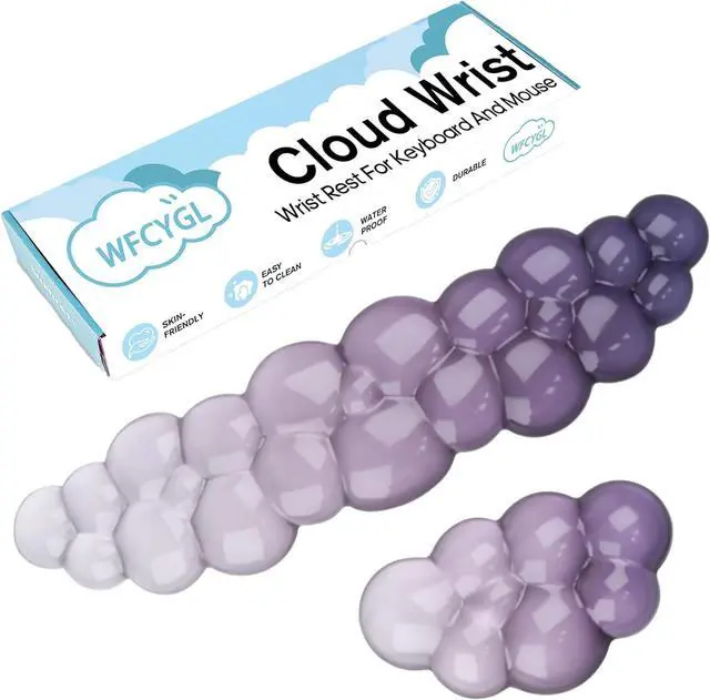 Main image of Gel Cloud Wrist Rest for Keyboard and Mouse Gradient Purple Clear Keyboard Wrist Rest Transparent Ergonomic Cute Mouse Wrist Pad Silicone Non-Slip Wrist Pad for Computer Gaming Laptop Home Office