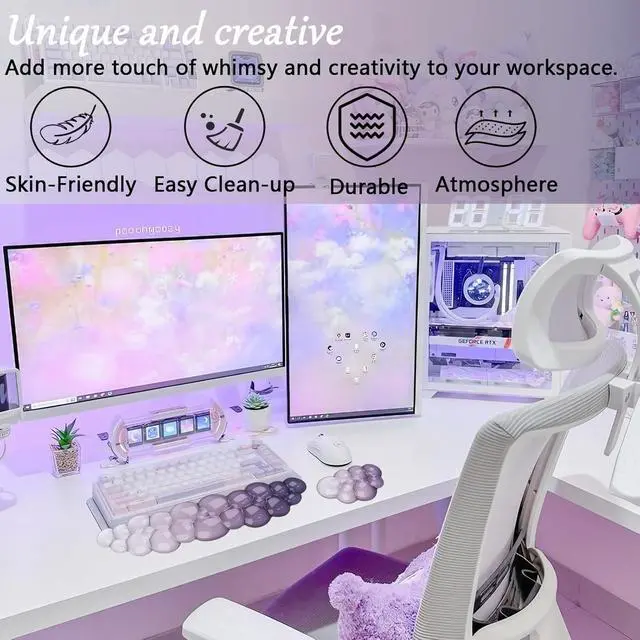 Alt view image 2 of 7 - Gel Cloud Wrist Rest for Keyboard and Mouse Gradient Purple Clear Keyboard Wrist Rest Transparent Ergonomic Cute Mouse Wrist Pad Silicone Non-Slip Wrist Pad for Computer Gaming Laptop Home Office