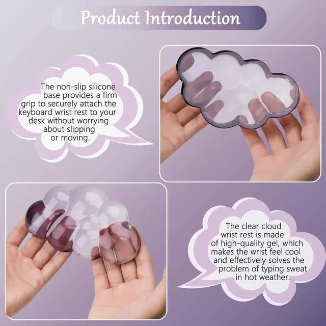 Alt view image 4 of 7 - Gel Cloud Wrist Rest for Keyboard and Mouse Gradient Purple Clear Keyboard Wrist Rest Transparent Ergonomic Cute Mouse Wrist Pad Silicone Non-Slip Wrist Pad for Computer Gaming Laptop Home Office
