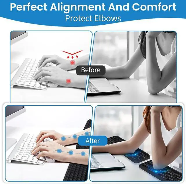 Alt view image 4 of 6 - L-Shaped Desk Elbow Pad for Desk 2-Piece Ergonomic Desk Edge Cushion PU Leather Elbow Support Padding with Non-Slip Wrist Comfort Support for Office Home Office Desk Accessories
