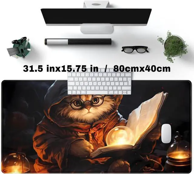 Alt view image 2 of 7 - Magical Cat Desk Mouse Mat Black Vintage Desk Pad Playmat for MTG Large Mousepad Gaming Deskpad XXL Keyboard Mouse Pad Full Desktop Mat Desk Cover Mat for Work Office Home (31.5x15.7 in)