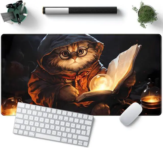 Main image of Magical Cat Desk Mouse Mat Black Vintage Desk Pad Playmat for MTG Large Mousepad Gaming Deskpad XXL Keyboard Mouse Pad Full Desktop Mat Desk Cover Mat for Work Office Home (31.5x15.7 in)