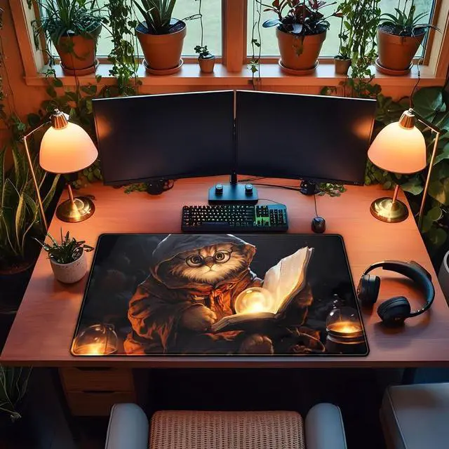 Alt view image 4 of 7 - Magical Cat Desk Mouse Mat Black Vintage Desk Pad Playmat for MTG Large Mousepad Gaming Deskpad XXL Keyboard Mouse Pad Full Desktop Mat Desk Cover Mat for Work Office Home (31.5x15.7 in)