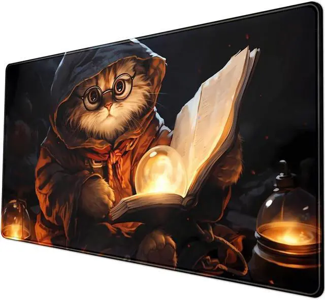 Alt view image 5 of 7 - Magical Cat Desk Mouse Mat Black Vintage Desk Pad Playmat for MTG Large Mousepad Gaming Deskpad XXL Keyboard Mouse Pad Full Desktop Mat Desk Cover Mat for Work Office Home (31.5x15.7 in)