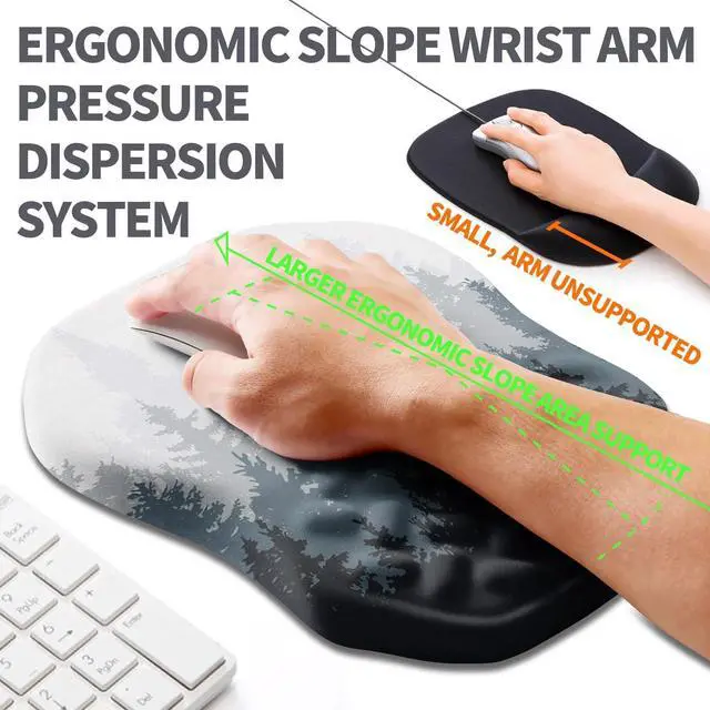 Alt view image 2 of 6 - Ergonomic Slope Mouse Pad Wrist Support Wrist Rest Mousepad for Carpal Tunnel Pain Relief with Massage Bulge and Slow Rebound Memory Foam (12x8 inch Forest)