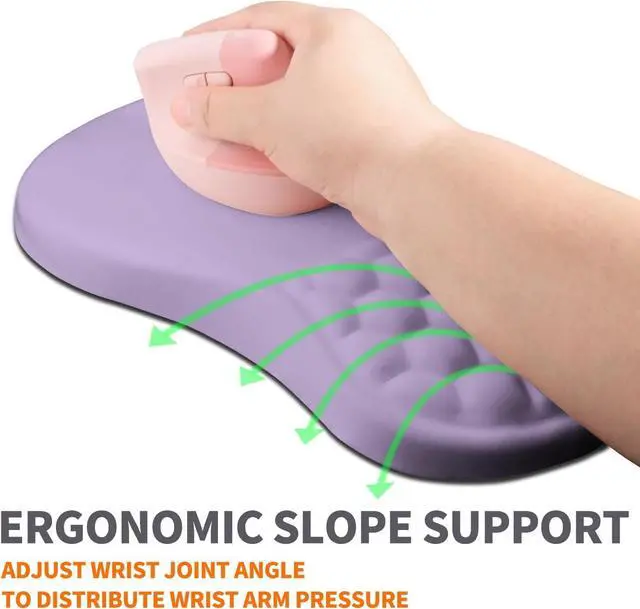 Alt view image 2 of 6 - Ergonomic Joint Wrist Support Mouse Pad with Memory Foam Cushion Massage Bump Carpal Tunnel Pain Relief Mousepad Slope Design for Wrist Rest 11.8x7.9 in Pale Purple
