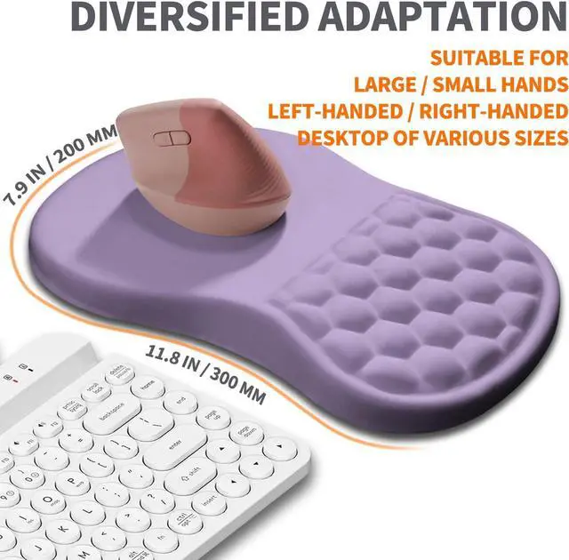 Alt view image 5 of 6 - Ergonomic Joint Wrist Support Mouse Pad with Memory Foam Cushion Massage Bump Carpal Tunnel Pain Relief Mousepad Slope Design for Wrist Rest 11.8x7.9 in Pale Purple