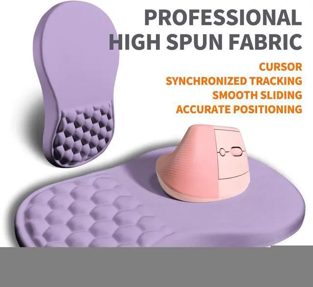 Alt view image 4 of 6 - Ergonomic Joint Wrist Support Mouse Pad with Memory Foam Cushion Massage Bump Carpal Tunnel Pain Relief Mousepad Slope Design for Wrist Rest 11.8x7.9 in Pale Purple