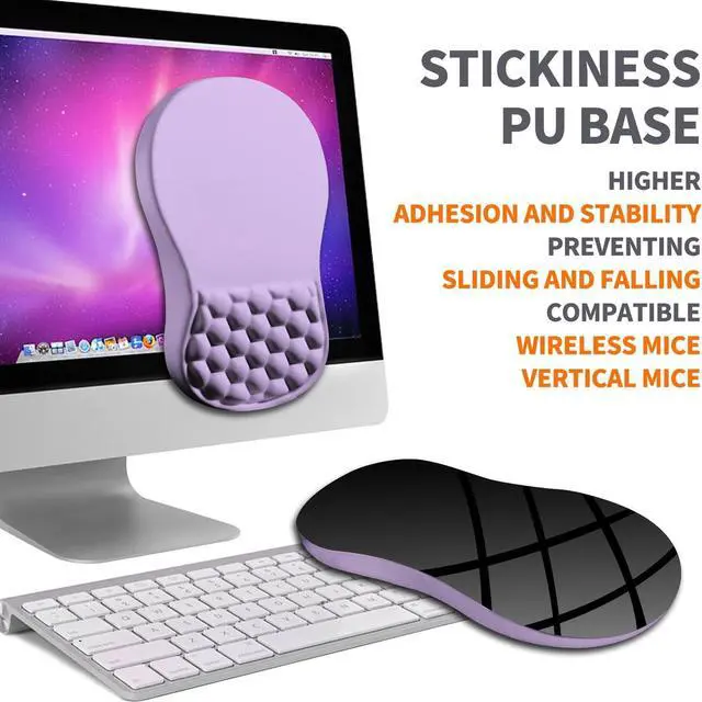 Alt view image 6 of 6 - Ergonomic Joint Wrist Support Mouse Pad with Memory Foam Cushion Massage Bump Carpal Tunnel Pain Relief Mousepad Slope Design for Wrist Rest 11.8x7.9 in Pale Purple