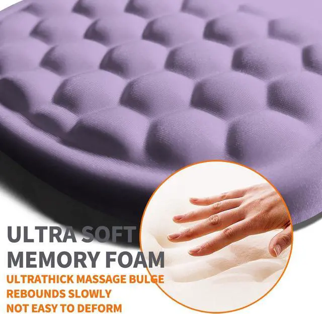 Alt view image 3 of 6 - Ergonomic Joint Wrist Support Mouse Pad with Memory Foam Cushion Massage Bump Carpal Tunnel Pain Relief Mousepad Slope Design for Wrist Rest 11.8x7.9 in Pale Purple