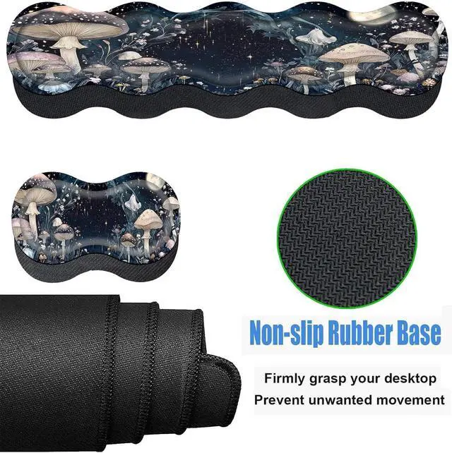 Alt view image 4 of 7 - Keyboard Wrist Rest and Mouse Pad Set 31.5x11.8 Inches Desk Mat Waterproof Non-Slip Ergonomic Wrist Support for Pain Relief Extended Desk Protector for Office Home Gaming Mushroom Galaxy