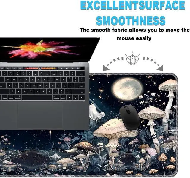 Alt view image 6 of 7 - Keyboard Wrist Rest and Mouse Pad Set 31.5x11.8 Inches Desk Mat Waterproof Non-Slip Ergonomic Wrist Support for Pain Relief Extended Desk Protector for Office Home Gaming Mushroom Galaxy