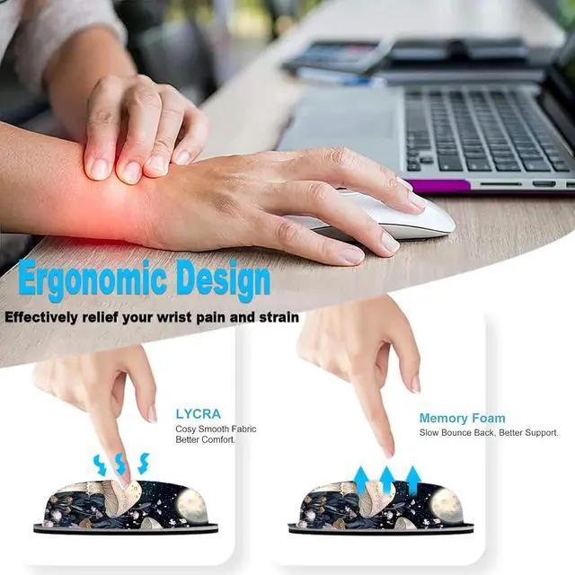Alt view image 5 of 7 - Keyboard Wrist Rest and Mouse Pad Set 31.5x11.8 Inches Desk Mat Waterproof Non-Slip Ergonomic Wrist Support for Pain Relief Extended Desk Protector for Office Home Gaming Mushroom Galaxy