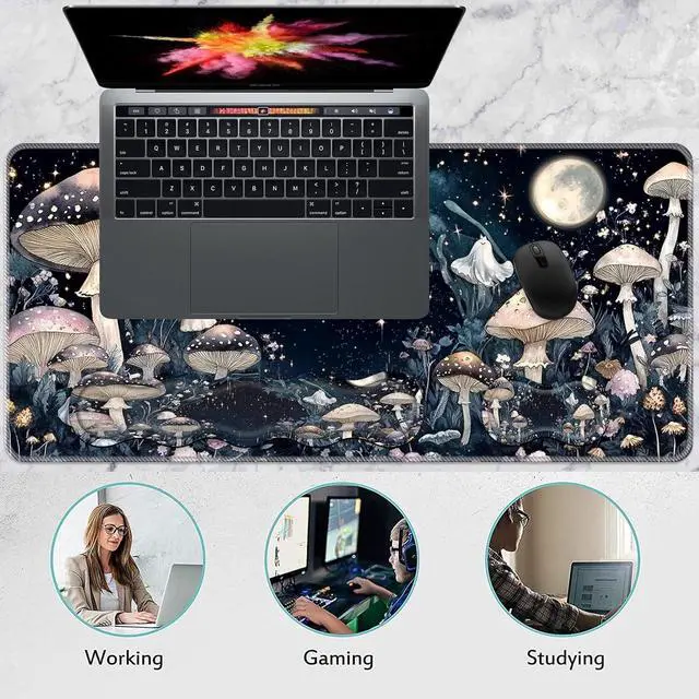 Alt view image 7 of 7 - Keyboard Wrist Rest and Mouse Pad Set 31.5x11.8 Inches Desk Mat Waterproof Non-Slip Ergonomic Wrist Support for Pain Relief Extended Desk Protector for Office Home Gaming Mushroom Galaxy