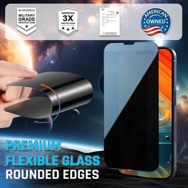 Alt view image 5 of 7 - + 2 Pack for iPhone 16e/13/13 Pro/14 Privacy Screen Protector Privacy 9H Military Grade Scratch Fingerprint Resistance Anti-Glare Shatterproof Tempered Glass Anti-Spy Easy Installation Bubble Free