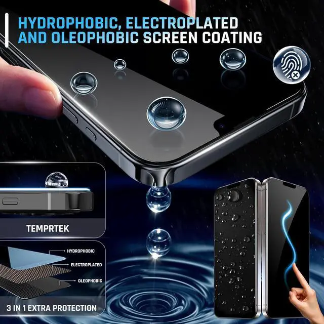 Alt view image 7 of 7 - + 2 Pack for iPhone 16e/13/13 Pro/14 Privacy Screen Protector Privacy 9H Military Grade Scratch Fingerprint Resistance Anti-Glare Shatterproof Tempered Glass Anti-Spy Easy Installation Bubble Free