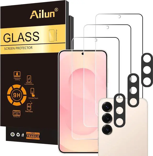 Main image of Glass Screen Protector for Galaxy S25 3 Pack + 3 Pack Camera Lens Tempered Glass Fingerprint Unlock Compatible 0.25mm Anti-Scratch Case Friendly Clear - HD [Not For S25 Plus/S25 Edge/S25Ultra]