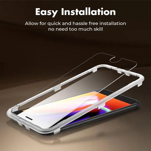 Alt view image 2 of 7 - Shatterproof Tempered Glass Screen Protector for iPhone SE 2022/SE 2020 iPhone 8/7 [3-Pack] [99.99% HD Clear] [Easy Installation Frame] [9H Hardness][Bubble Free] for  4.7