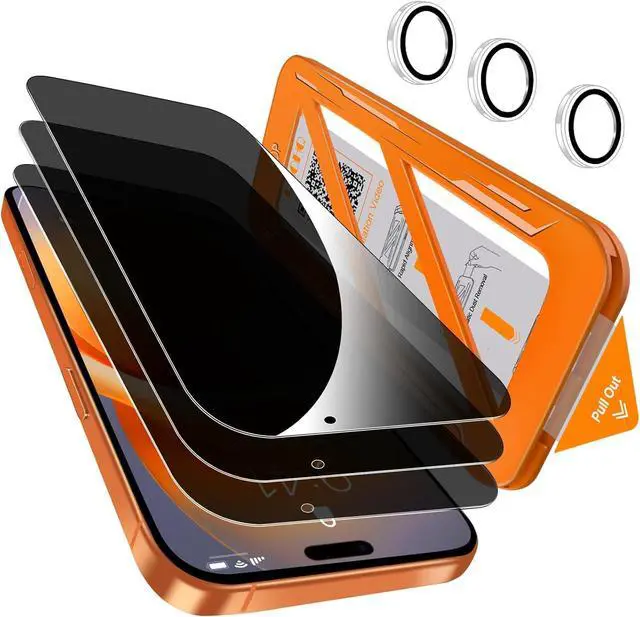 Main image of [1-Second Auto-Install] 3 Pack Privacy Screen Protector for iPhone 17 Pro Max [6.9 Inch] + 1 Set Camera Lens Protector 25° Anti Spy Tempered Glass [Military Grade Shatterproof] Case Friendly
