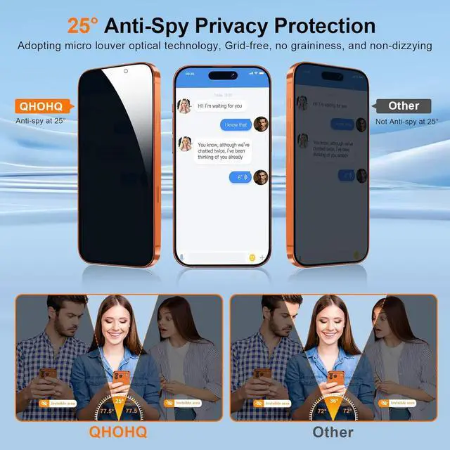 Alt view image 2 of 7 - [1-Second Auto-Install] 3 Pack Privacy Screen Protector for iPhone 17 Pro Max [6.9 Inch] + 1 Set Camera Lens Protector 25° Anti Spy Tempered Glass [Military Grade Shatterproof] Case Friendly