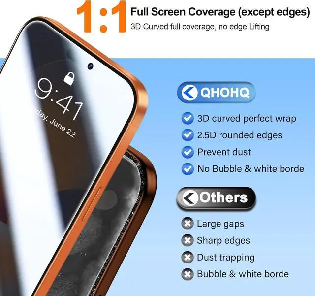 Alt view image 6 of 7 - [1-Second Auto-Install] 3 Pack Privacy Screen Protector for iPhone 17 Pro Max [6.9 Inch] + 1 Set Camera Lens Protector 25° Anti Spy Tempered Glass [Military Grade Shatterproof] Case Friendly