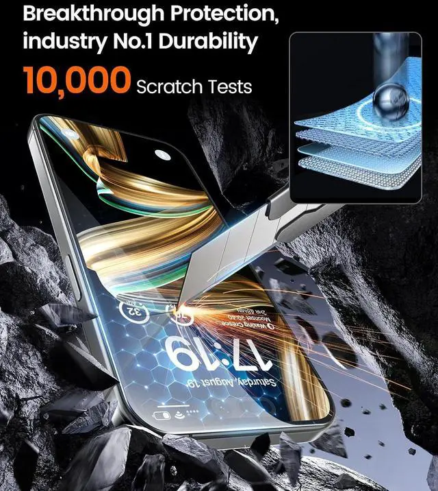 Alt view image 5 of 7 - -4 Pack for iPhone 16/iPhone 15 Screen Protector[6.1] 9H+ Hardness 12FT Military Grade Shatterproof Long Durable Tempered Glass Film with Flawless Fit Box HD Clear Scratch Resistant