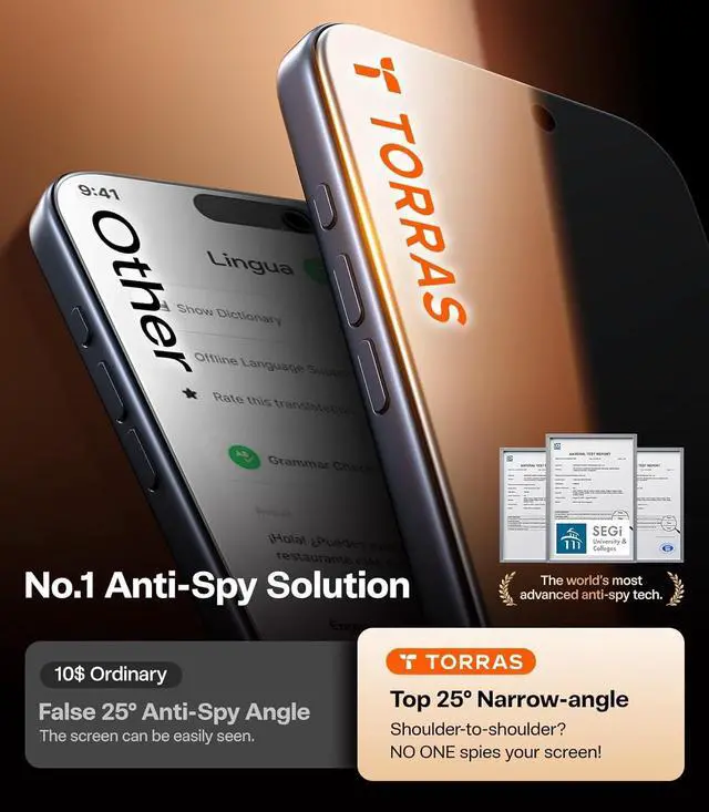 Alt view image 3 of 7 - for iPhone 17 Pro Privacy Screen Protector [25° Anti Spy] [Military-Grade 9H+ Aerospace Tempered Glass] Anti-Scratch Full Coverage Fit Privacy Screen Protector 17 Pro 6.3 2-Pack