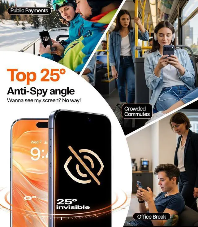 Alt view image 4 of 7 - for iPhone 17 Pro Privacy Screen Protector [25° Anti Spy] [Military-Grade 9H+ Aerospace Tempered Glass] Anti-Scratch Full Coverage Fit Privacy Screen Protector 17 Pro 6.3 2-Pack