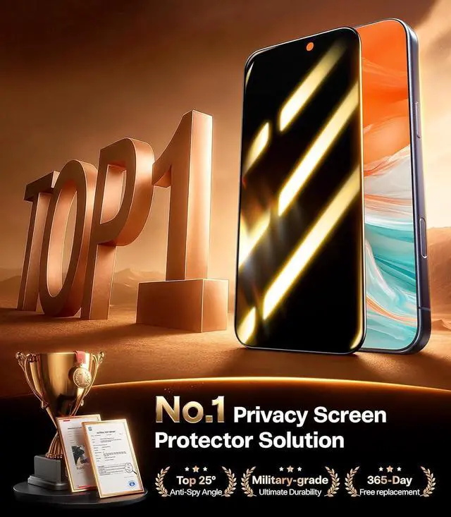 Alt view image 2 of 7 - for iPhone 17 Pro Privacy Screen Protector [25° Anti Spy] [Military-Grade 9H+ Aerospace Tempered Glass] Anti-Scratch Full Coverage Fit Privacy Screen Protector 17 Pro 6.3 2-Pack