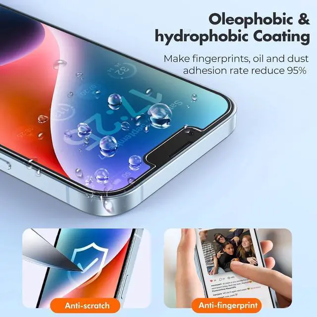 Alt view image 2 of 7 - 2-Pack Screen Protector for iPhone 16e/13/13 Pro/14 Double Shatterproof Tempered Glass [Easy Installation] [9H Hardness] [99.99% HD] [Case Friendly] for  13 Pro/13/14/16e 6.1 inch