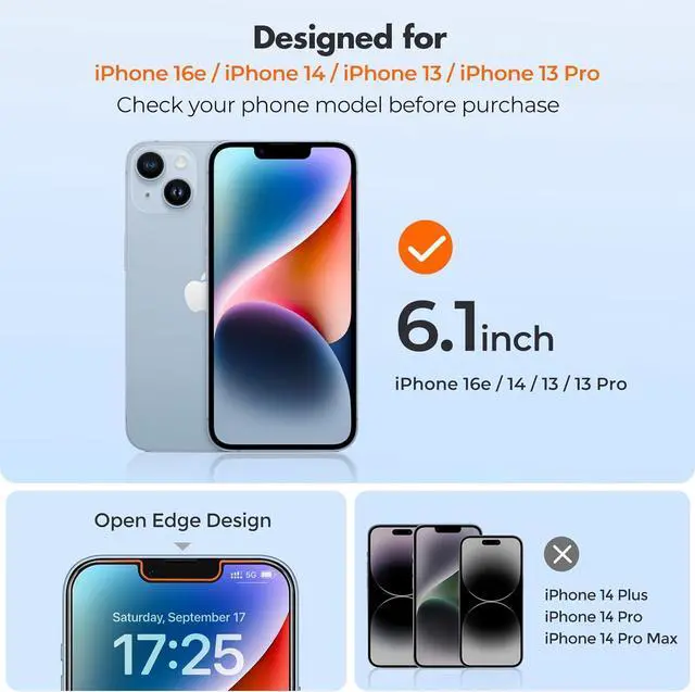 Alt view image 3 of 7 - 2-Pack Screen Protector for iPhone 16e/13/13 Pro/14 Double Shatterproof Tempered Glass [Easy Installation] [9H Hardness] [99.99% HD] [Case Friendly] for  13 Pro/13/14/16e 6.1 inch