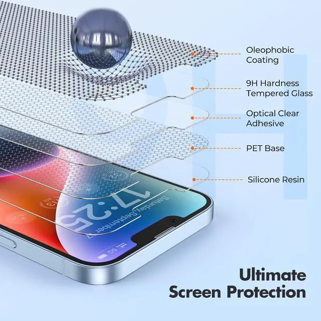 Alt view image 5 of 7 - 2-Pack Screen Protector for iPhone 16e/13/13 Pro/14 Double Shatterproof Tempered Glass [Easy Installation] [9H Hardness] [99.99% HD] [Case Friendly] for  13 Pro/13/14/16e 6.1 inch