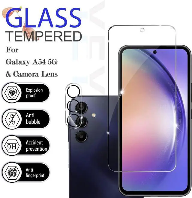 Alt view image 2 of 7 - Galaxy A54 HD Clear Tempered Glass Screen Protector + Camera Lens Protectors [2+2 Pack] [3D Glass] [Anti-Glare] [Bubble-Free] Screen Protector Glass For  Galaxy A54