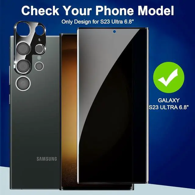 Alt view image 2 of 7 - [2+2 Pack] Glass Privacy Screen Protector for  Galaxy S23 Ultra 5G 9H Tempered Glass Ultrasonic Fingerprint Compatible HD Clear Anti-Spy Film for Galaxy S23 Ultra Glass Screen Protector