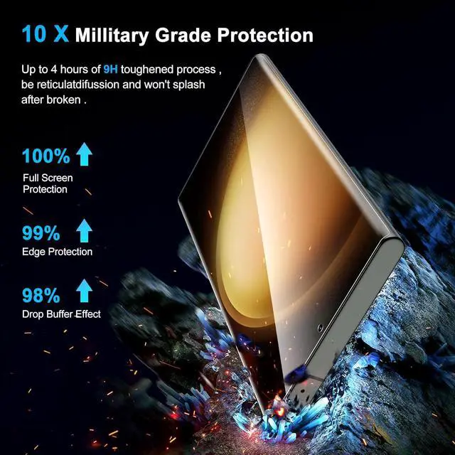 Alt view image 5 of 7 - [2+2 Pack] Glass Privacy Screen Protector for  Galaxy S23 Ultra 5G 9H Tempered Glass Ultrasonic Fingerprint Compatible HD Clear Anti-Spy Film for Galaxy S23 Ultra Glass Screen Protector