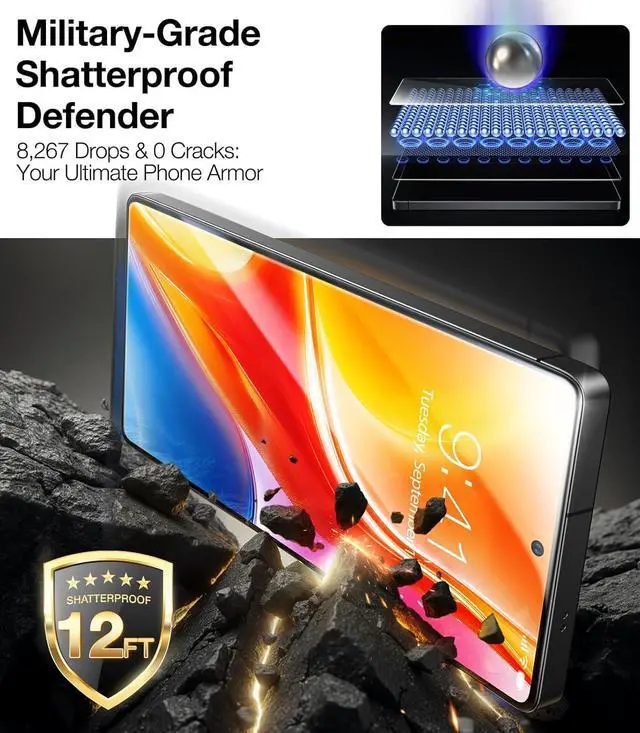 Alt view image 3 of 7 - for  Galaxy S25 Ultra Screen Protector 9H+ Military-Grade Shatterproof Tempered Glass 2 Pack- Responsive Touch Anti-Scratch Full Coverage Bubble Free HD Clarity Easy installation